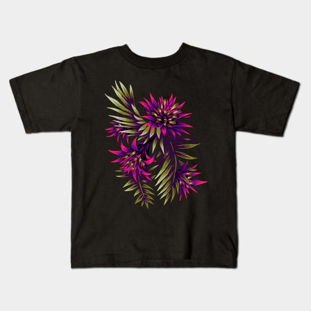 Fasciata Tropical Floral - Purple / Gold Kids T-Shirt by andreaalice